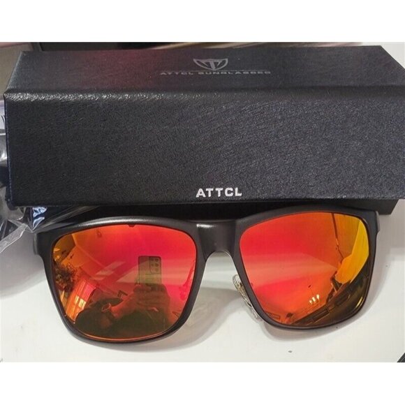 NWT Attcl Driving Ultra Light Square Thick Frame Sunglasses Red Black 115212 - Picture 4 of 5